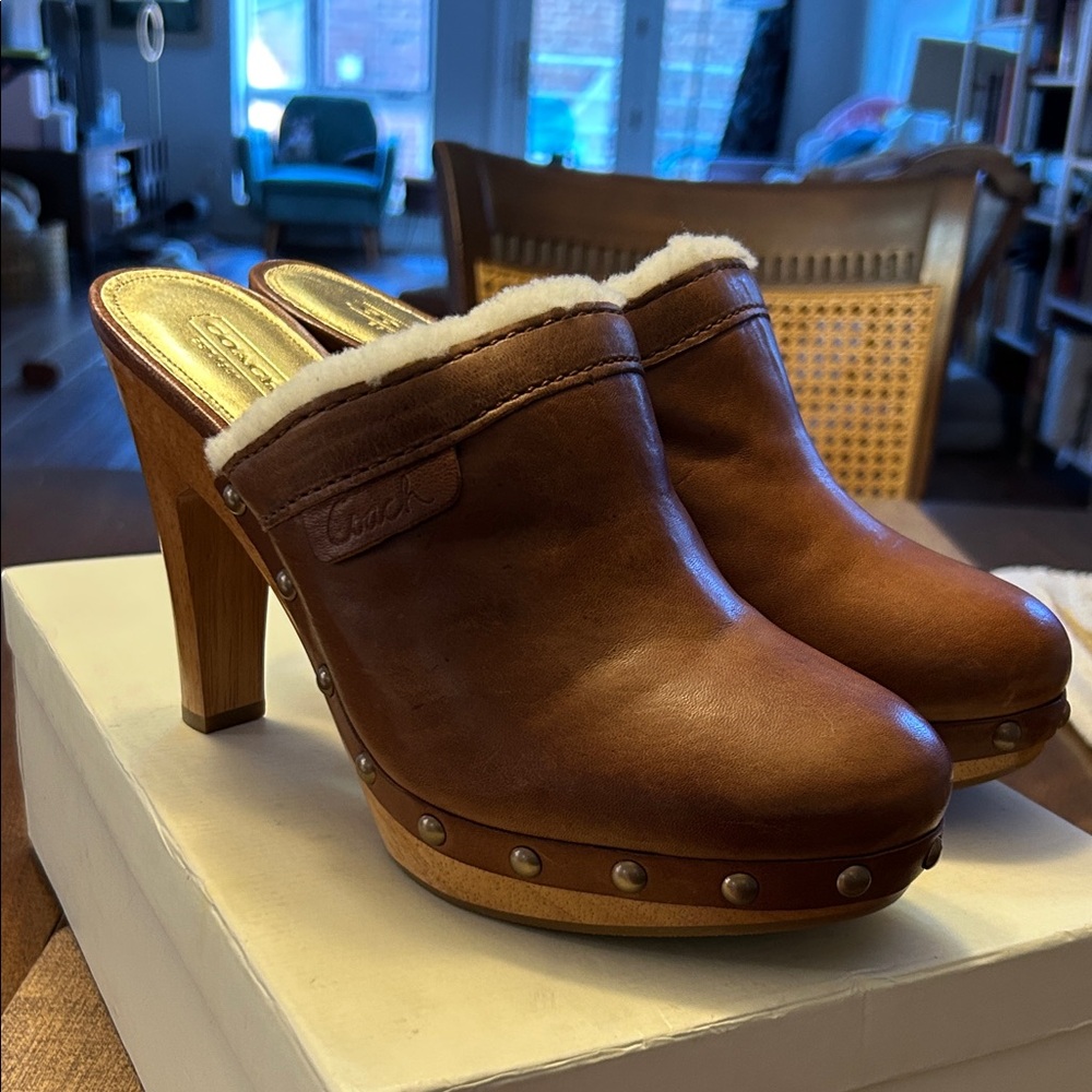 NIB Coach Brown Leather Georgia Mules with Stud Accents - Picture 8 of 10